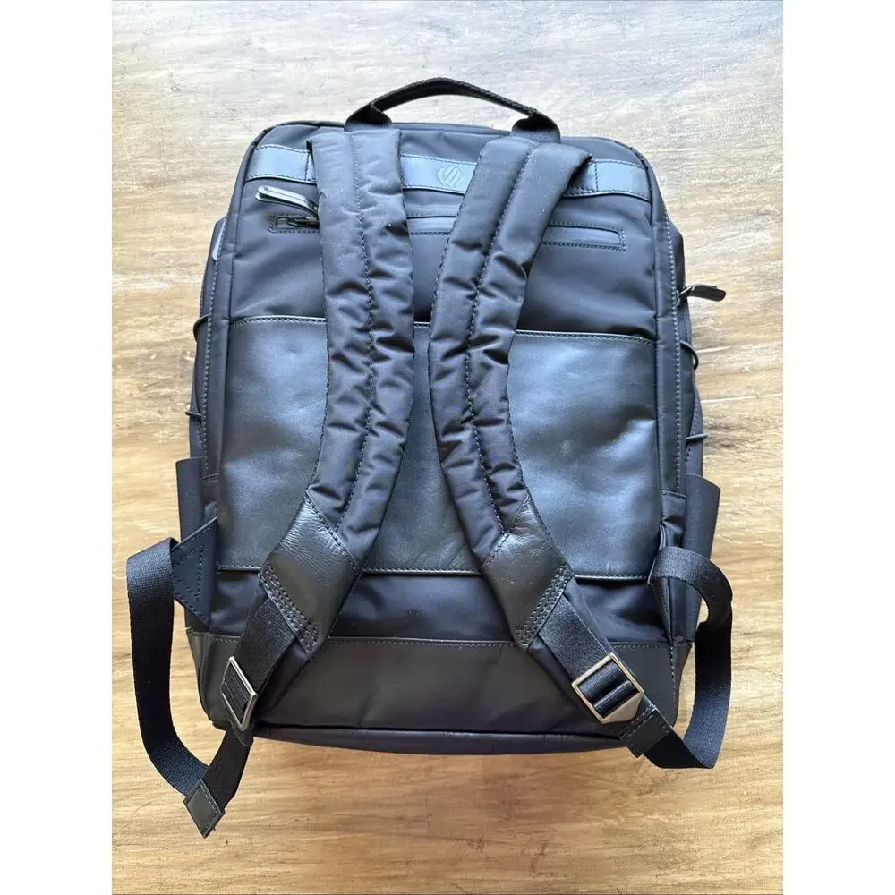 Johnston & Murphy Hudson Waterproof Backpack Black Leather Trim Travel Bag EUC